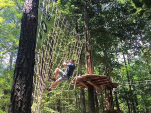 A man on an epic Tarzan swing into a net in St. Louis, Missouri