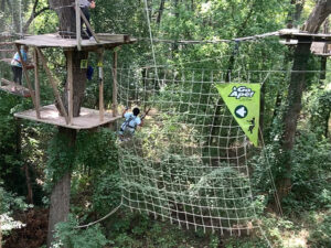 A giant Tarzan swing into a net in Plano, Texas
